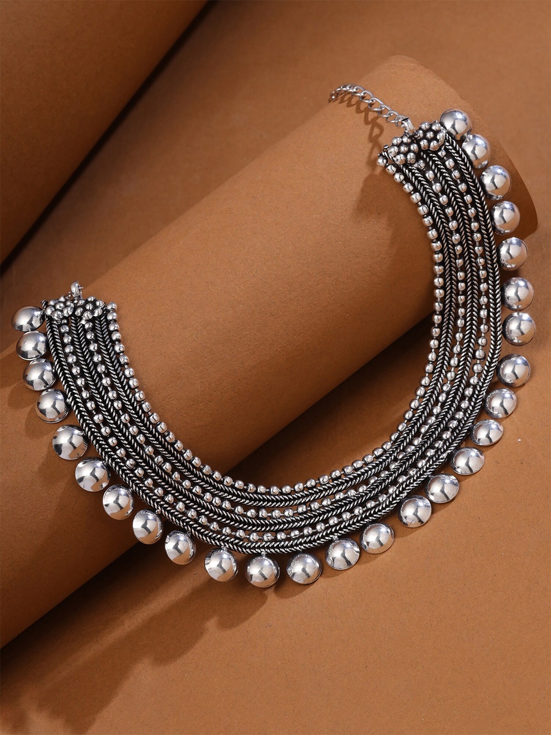 

Yellow Chimes Silver Oxidised Traditional Choker Necklace