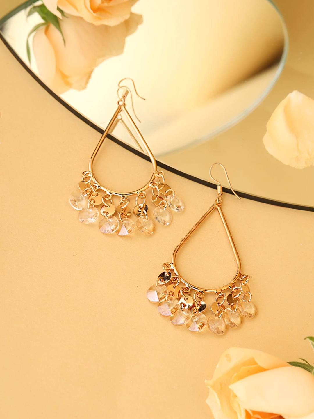 

Yellow Chimes Gold-Toned Contemporary Crystal Long Danglers Earrings