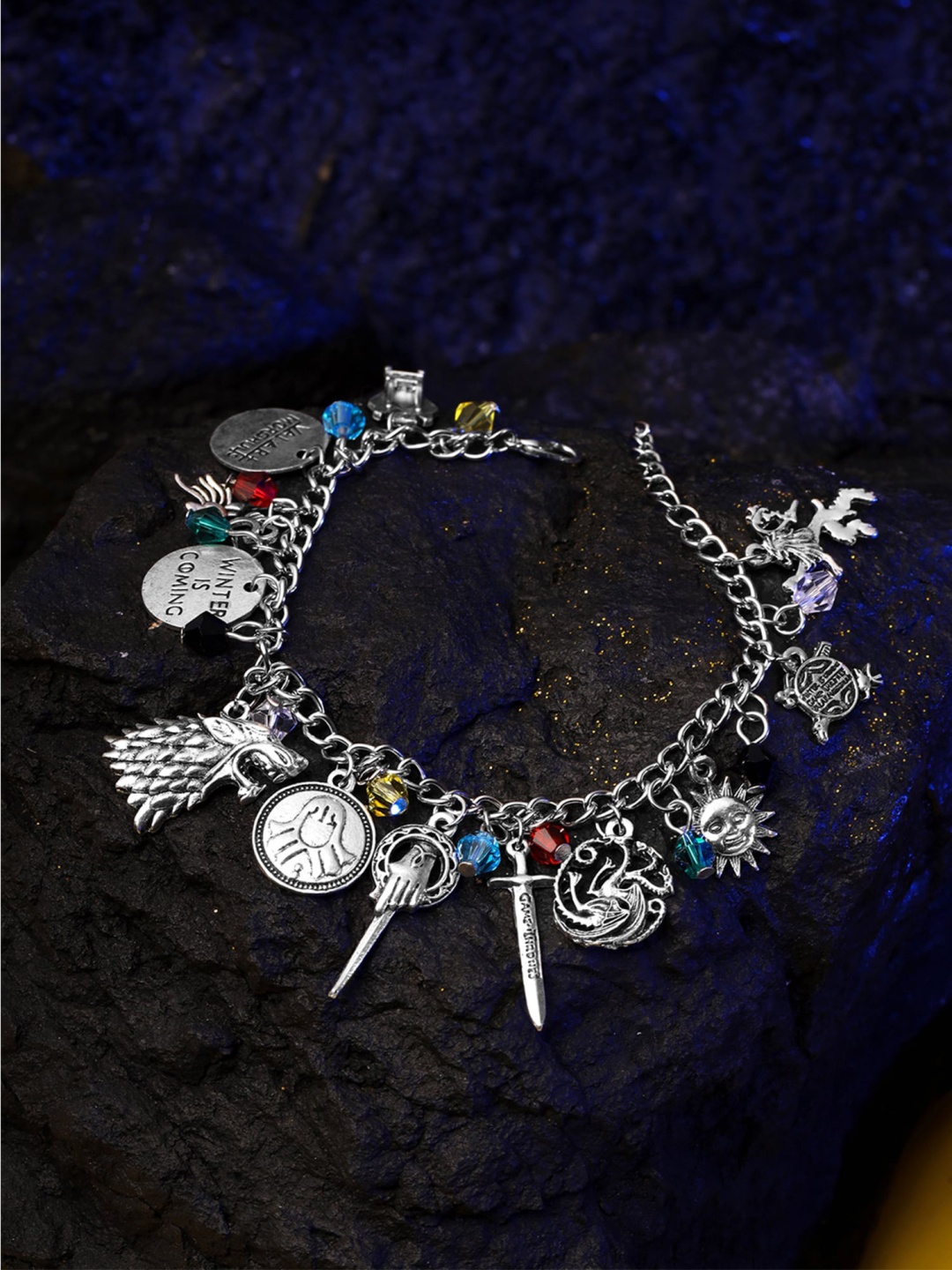 

Yellow Chimes Silver plated Multi Charmed Bracelet
