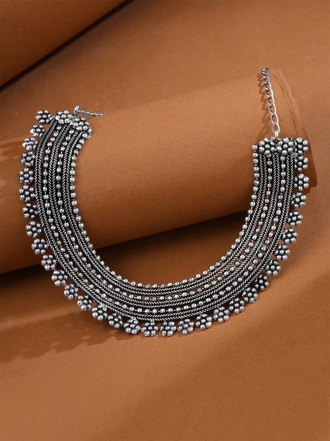 

Yellow Chimes Silver Oxidised Traditional Choker Necklace
