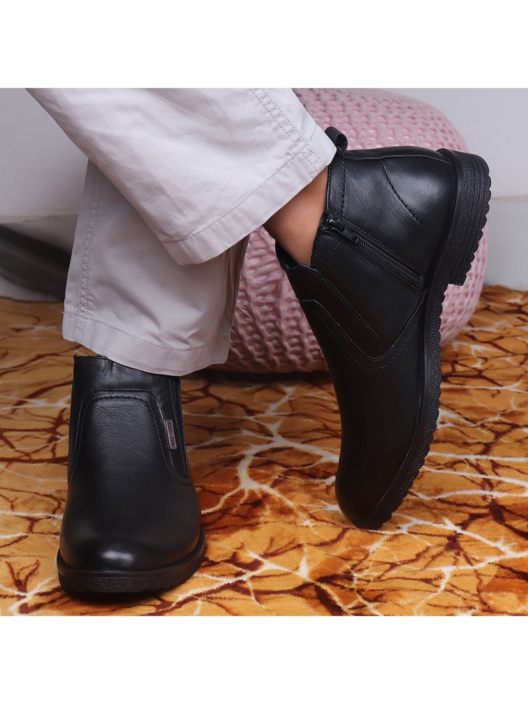 

Red Chief Men Black Solid Leather Regular Boots