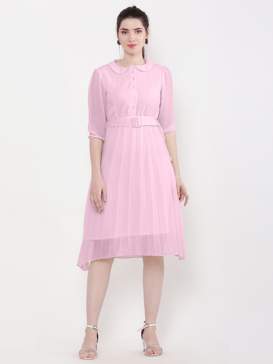 

WinEra Pink Peter Pan Collar Georgette Dress