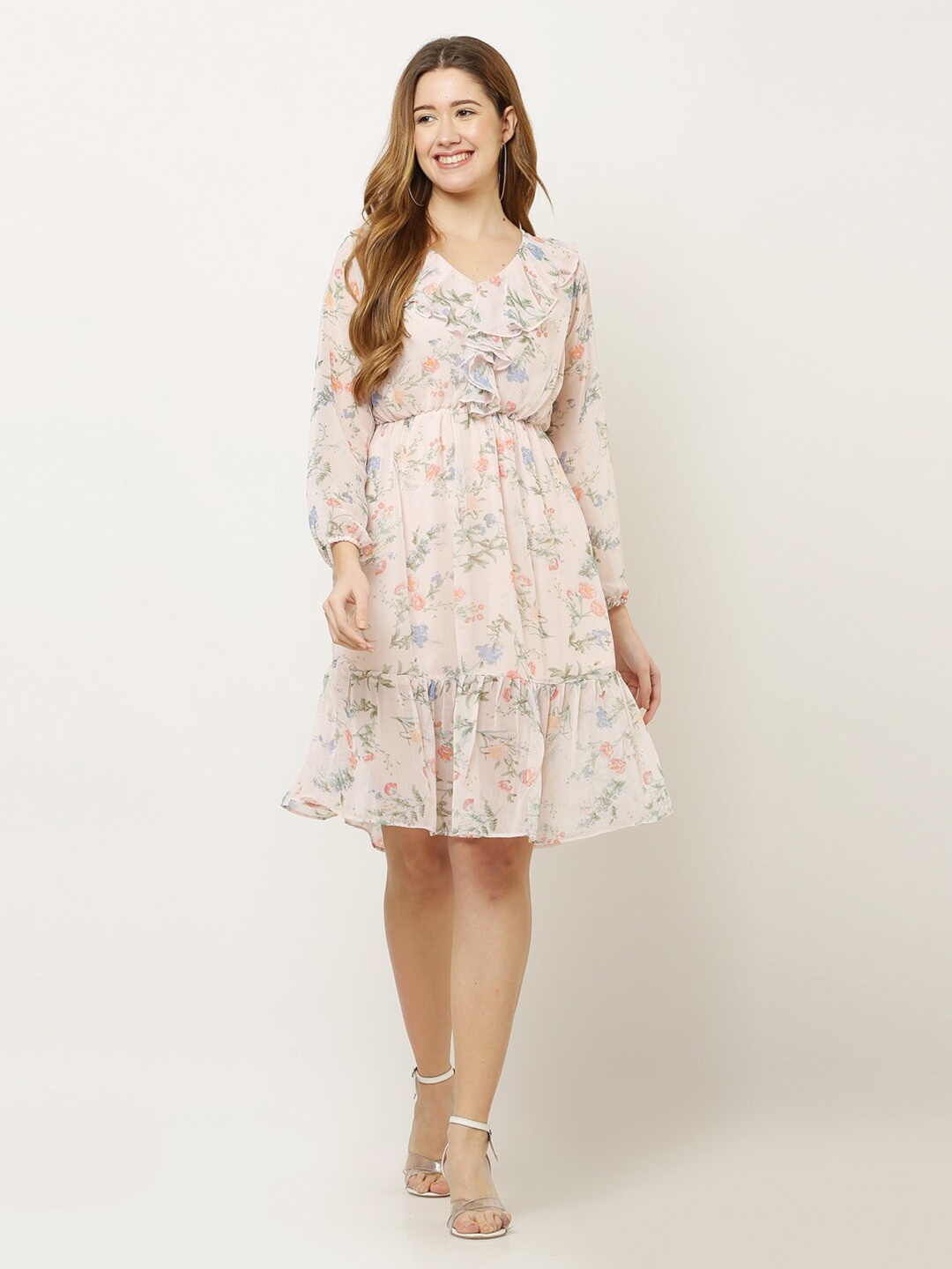 

WinEra Women Pink Floral Chiffon Dress