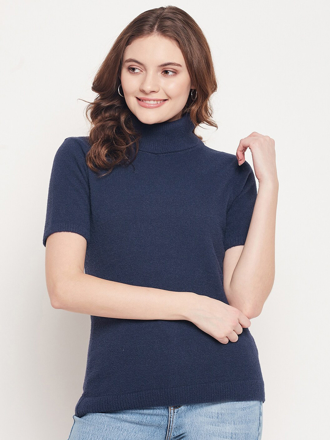 

98 Degree North Women Navy Blue Solid Pullover
