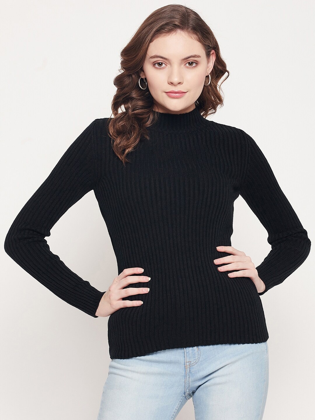 

98 Degree North Women Black Ribbed Sweaters