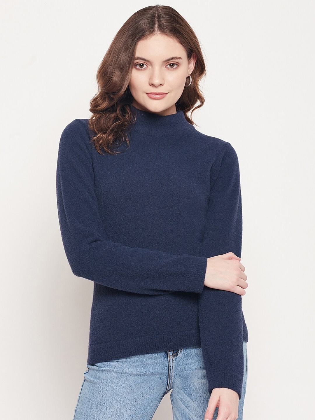 

98 Degree North Women Navy Blue Solid Turtle Neck Pullover Sweater