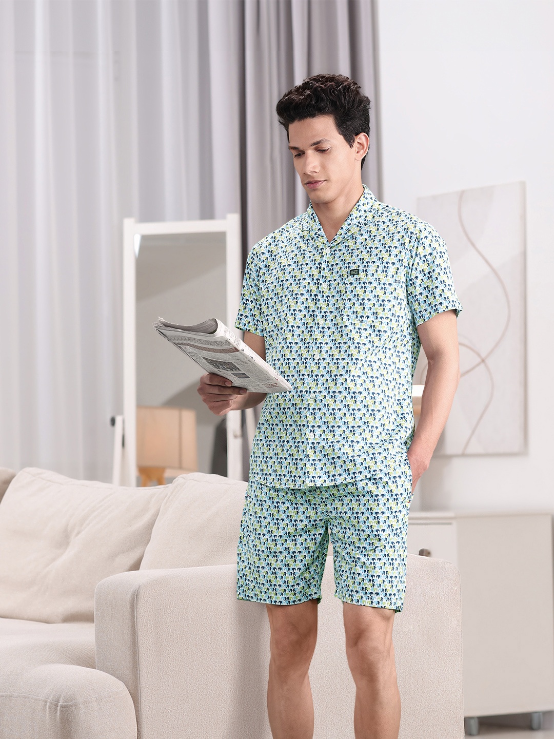 

The Indian Garage Co Men Blue Printed Night suit