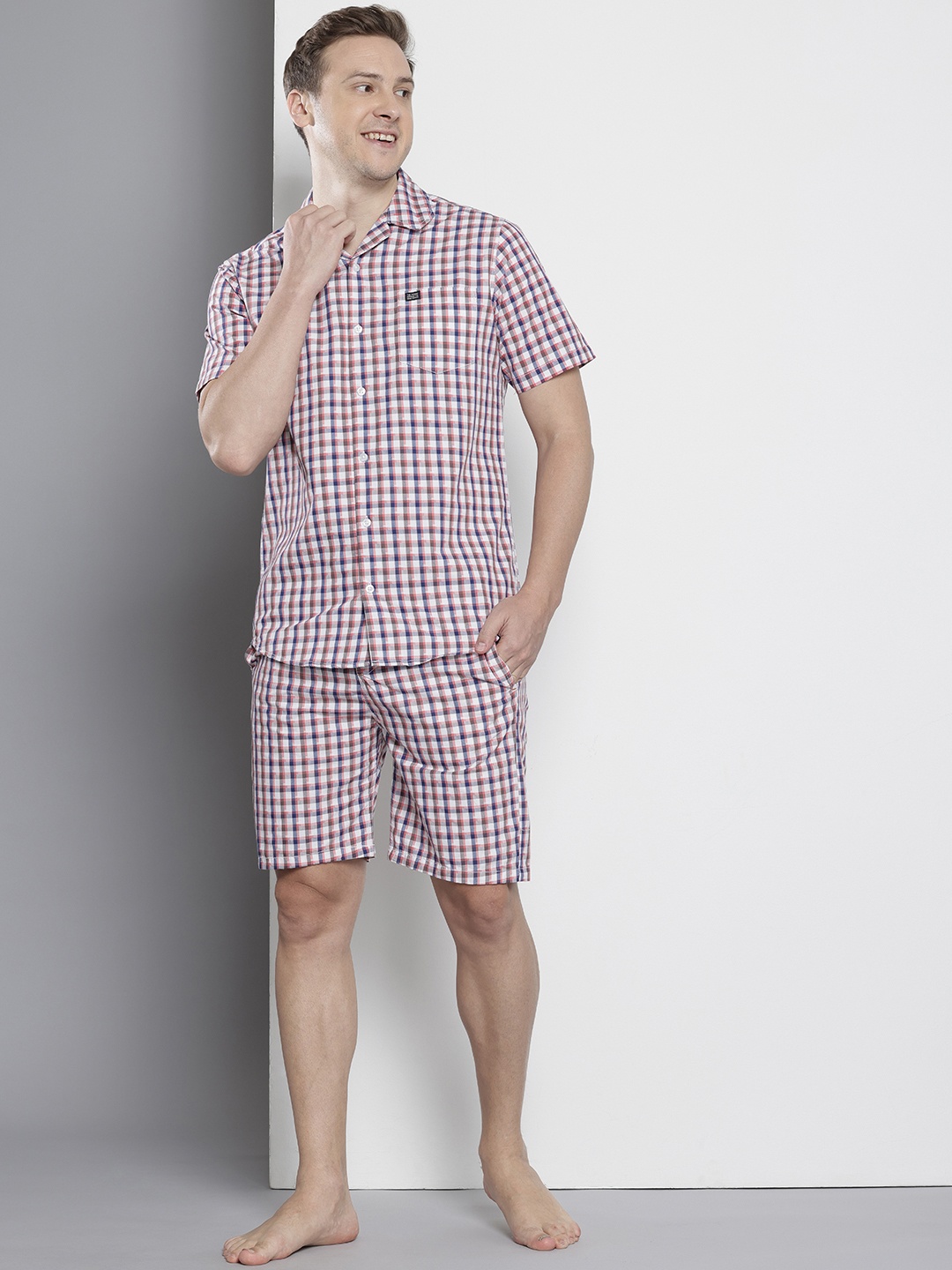 

The Indian Garage Co Men Pure Cotton Checked Night suit, Red