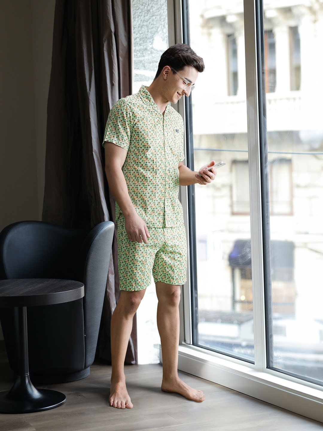 

The Indian Garage Co Men Green Printed Night suit