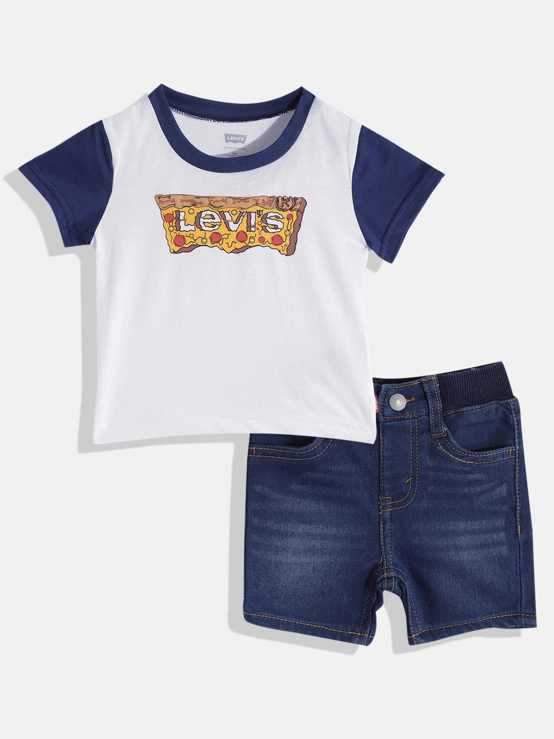

Levis Infant Boys White & Navy Blue Printed T-shirt with Shorts