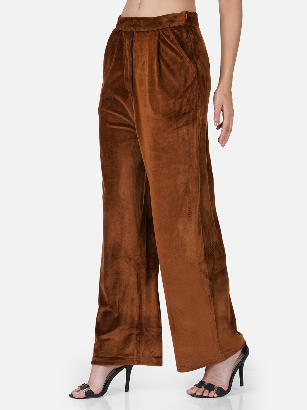 

Tinted Women Brown Flared Pleated Trousers