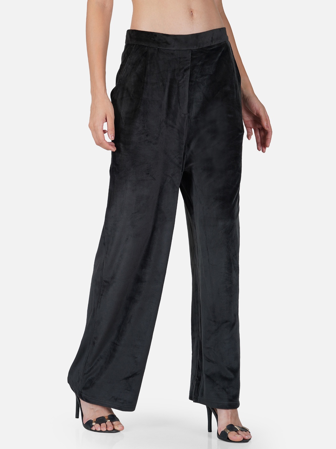 

Tinted Women Black Solid Flared Regular Trousers