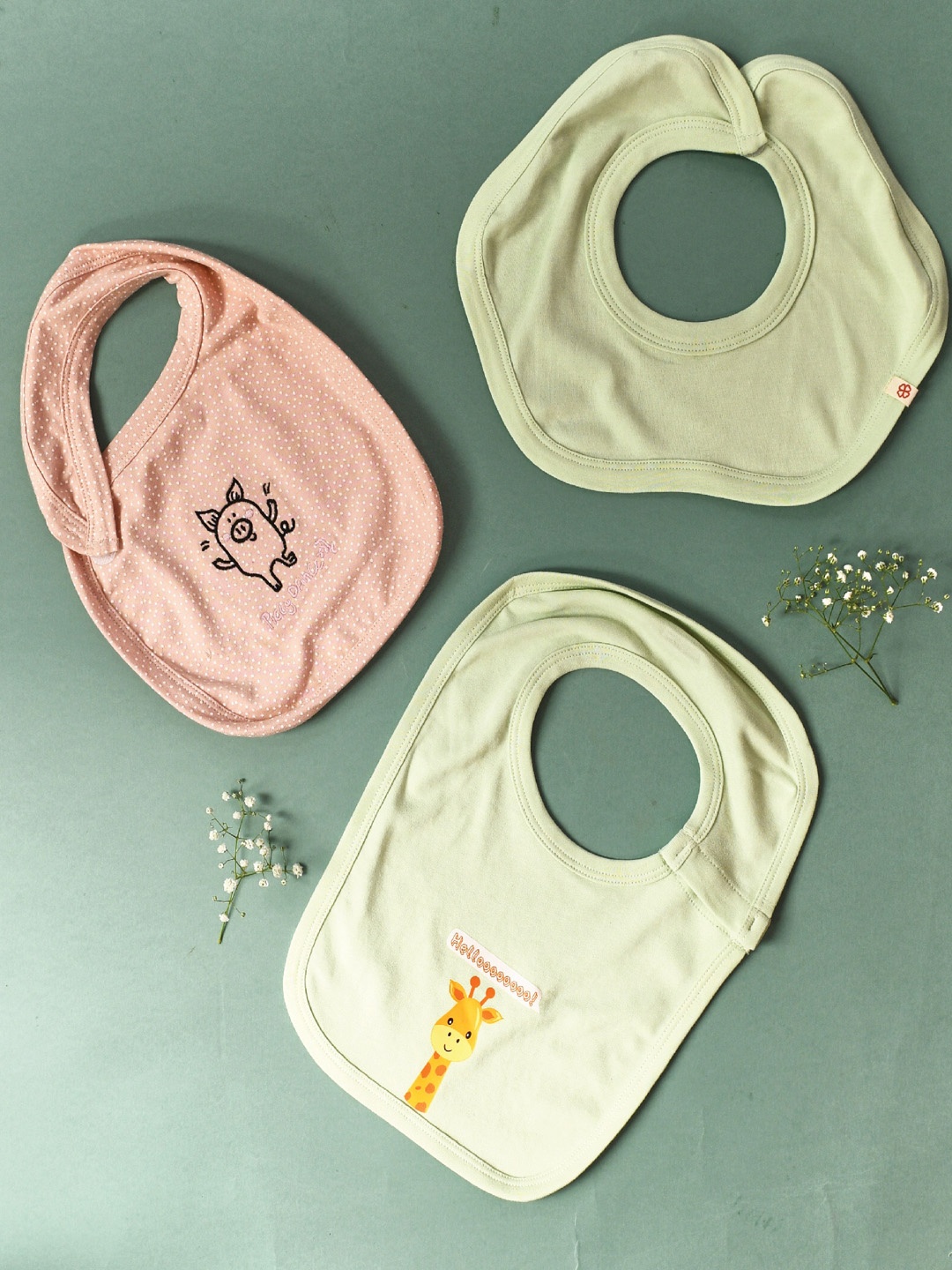 

GREENDIGO Kids Pack Of 3 Graphic Printed Cotton Bibs, Green