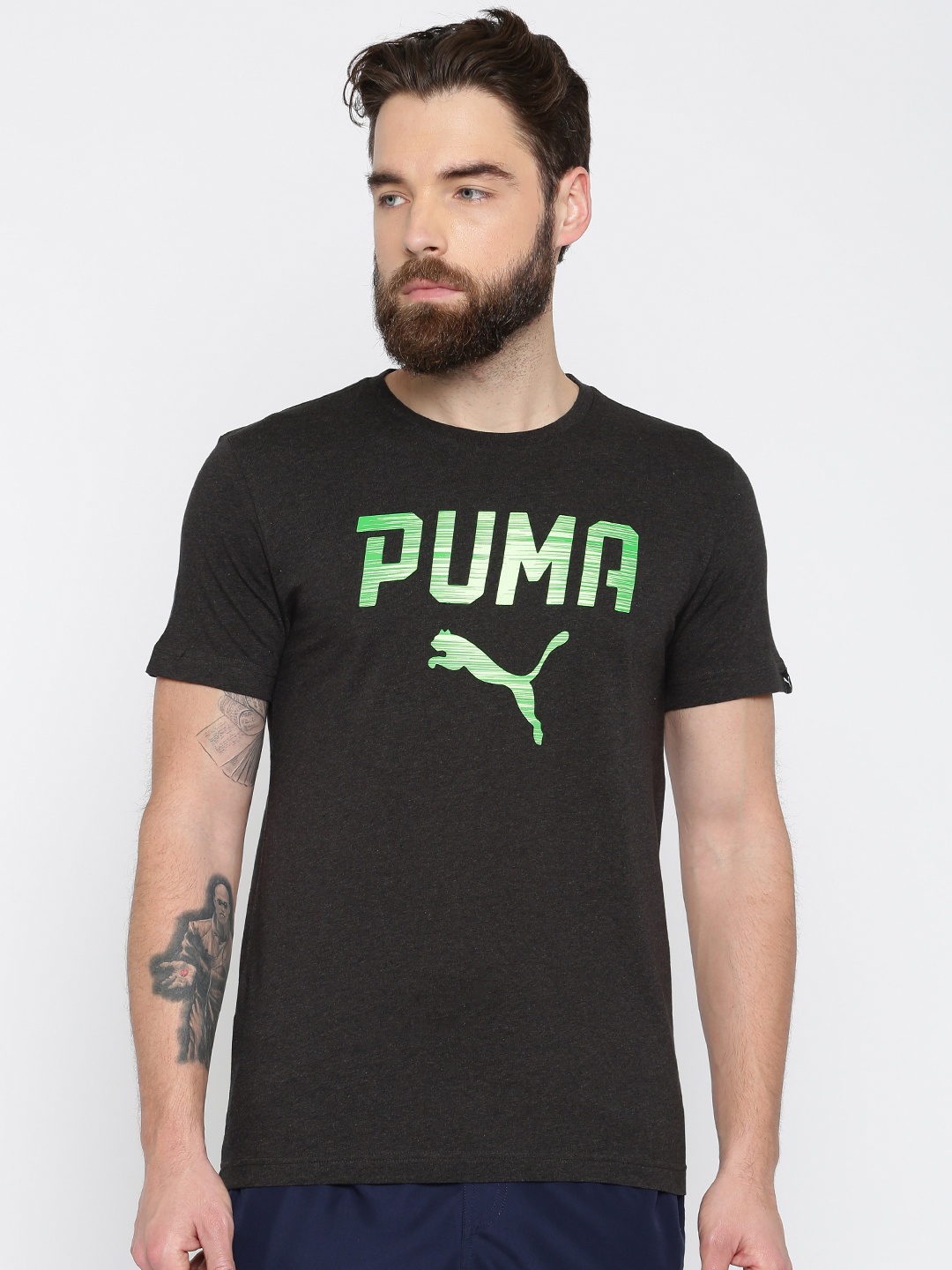 

Puma Men Charcoal Grey Printed Slim Fit Rebel Pure Cotton T-shirt