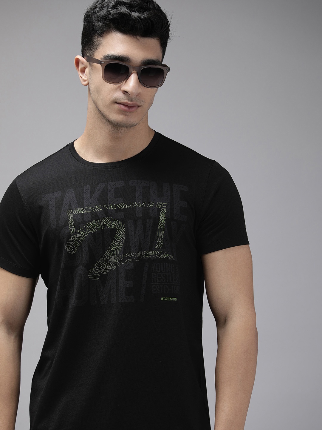 

SPYKAR Typography Printed Slim Fit T-shirt, Black
