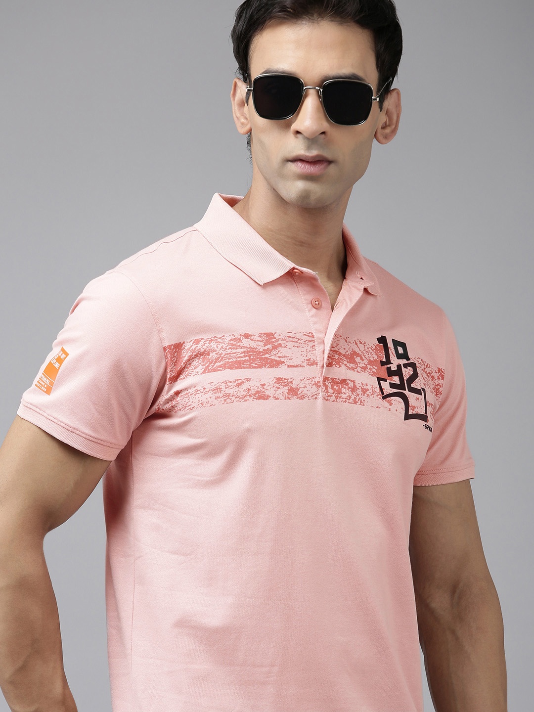 

SPYKAR Printed Polo Collar Pure Cotton Slim Fit T-shirt, Pink