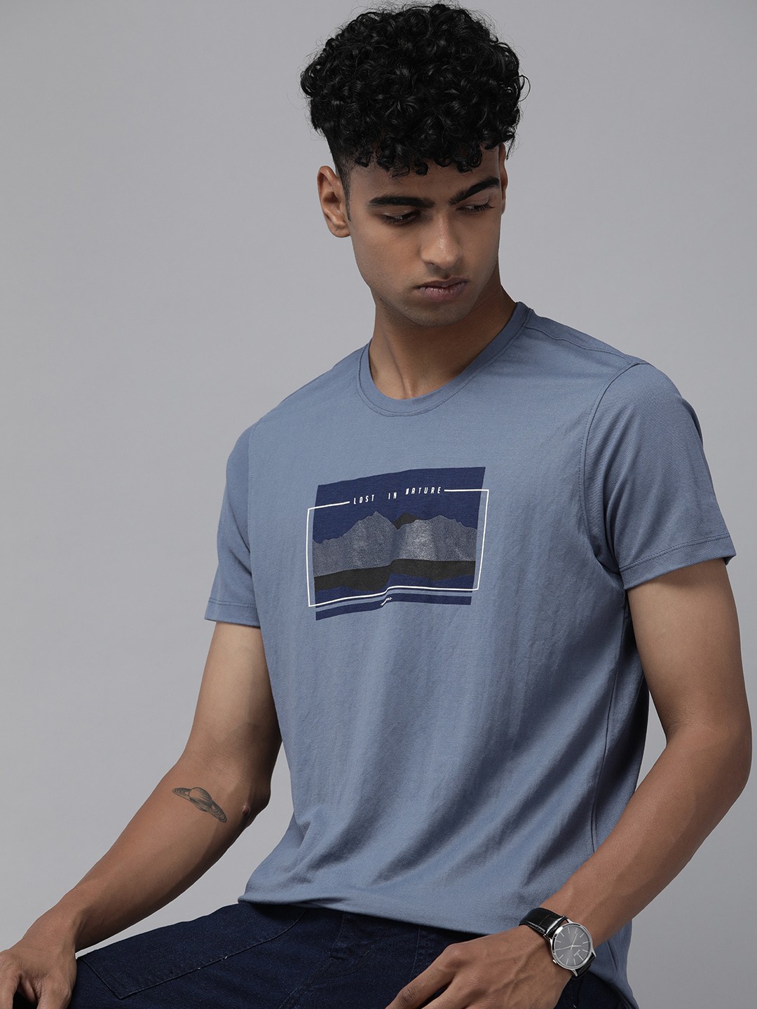 

SPYKAR Men Graphic Printed Round Neck Casual T-shirt, Blue