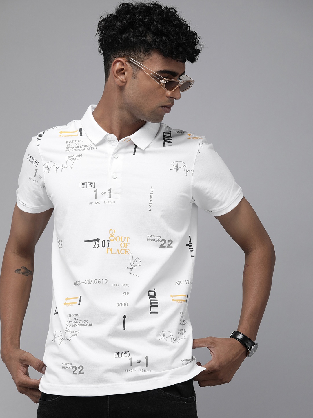 

SPYKAR Men Typography Printed Polo Collar T-shirt, White