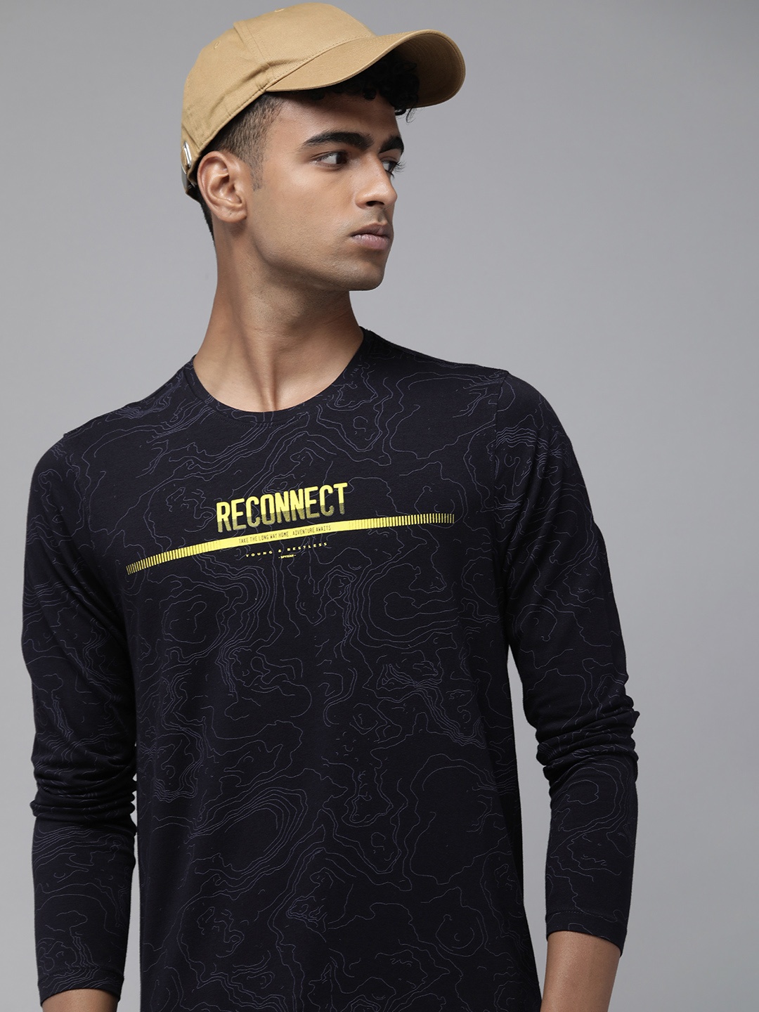 

SPYKAR Men Abstract Printed Round Neck Casual T-shirt, Navy blue