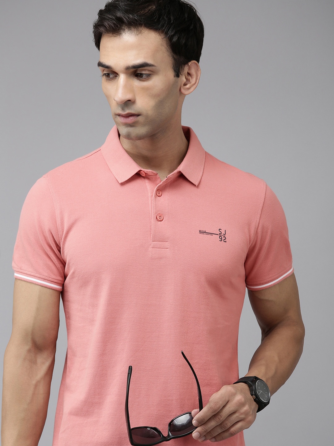 

SPYKAR Polo Collar Pure Cotton Slim Fit T-shirt, Pink