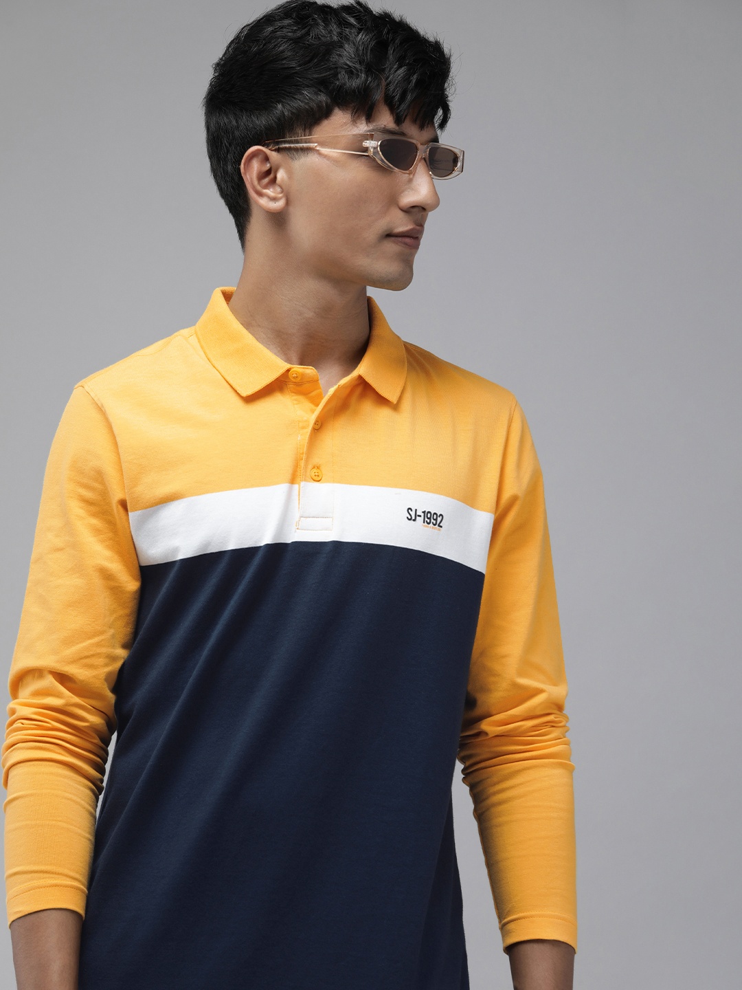 

SPYKAR Men Colourblocked Polo Collar Casual T-shirt, Yellow