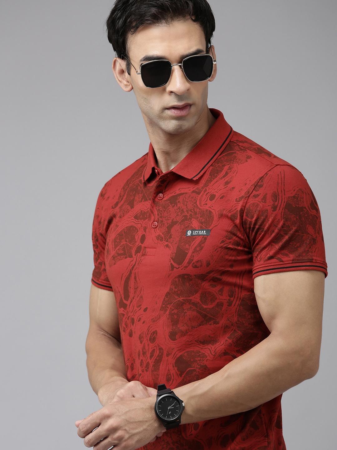 

SPYKAR Printed Polo Collar Slim Fit T-shirt, Red