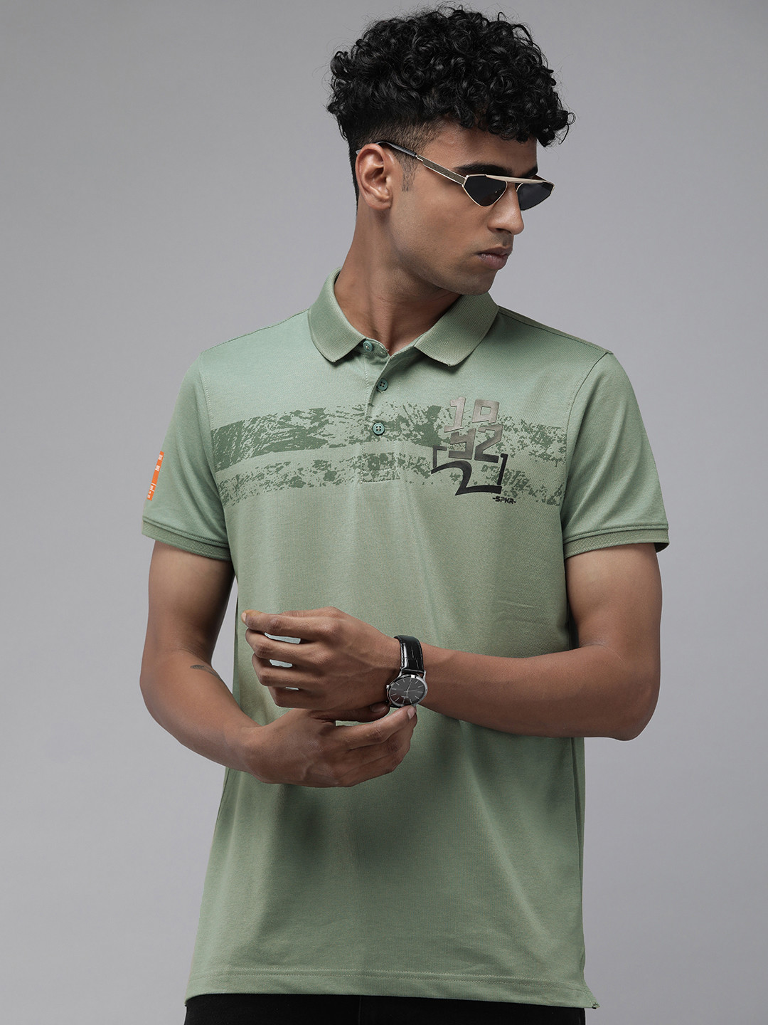 

SPYKAR Men Abstract Printed Polo Collar T-shirt, Green