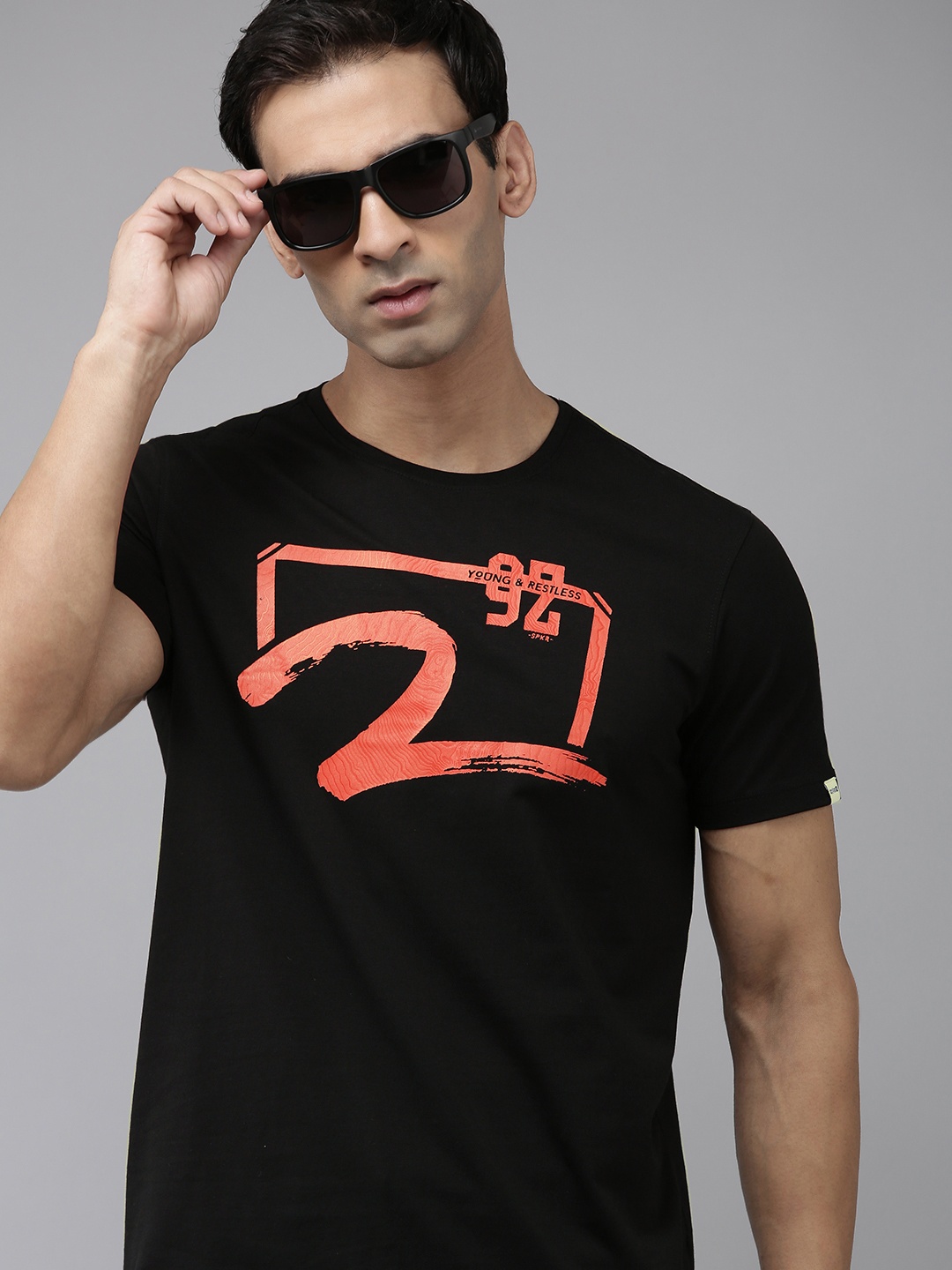 

SPYKAR Varsity Printed Slim Fit T-shirt, Black