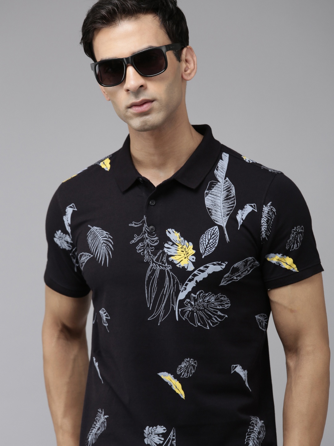 

SPYKAR Polo Collar Tropical Printed Slim Fit T-shirt, Navy blue