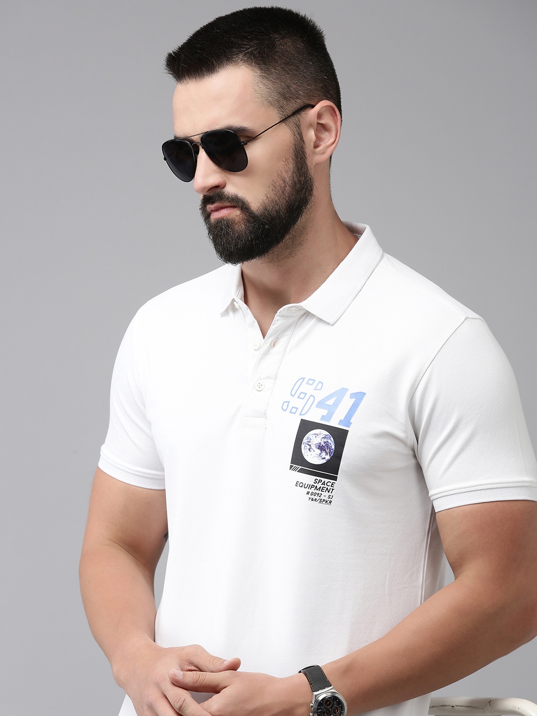 

SPYKAR Printed Polo Collar Slim Fit T-shirt, White