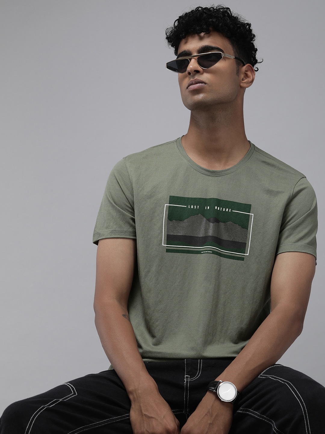 

SPYKAR Men Graphic Printed Round Neck Casual T-shirt, Olive