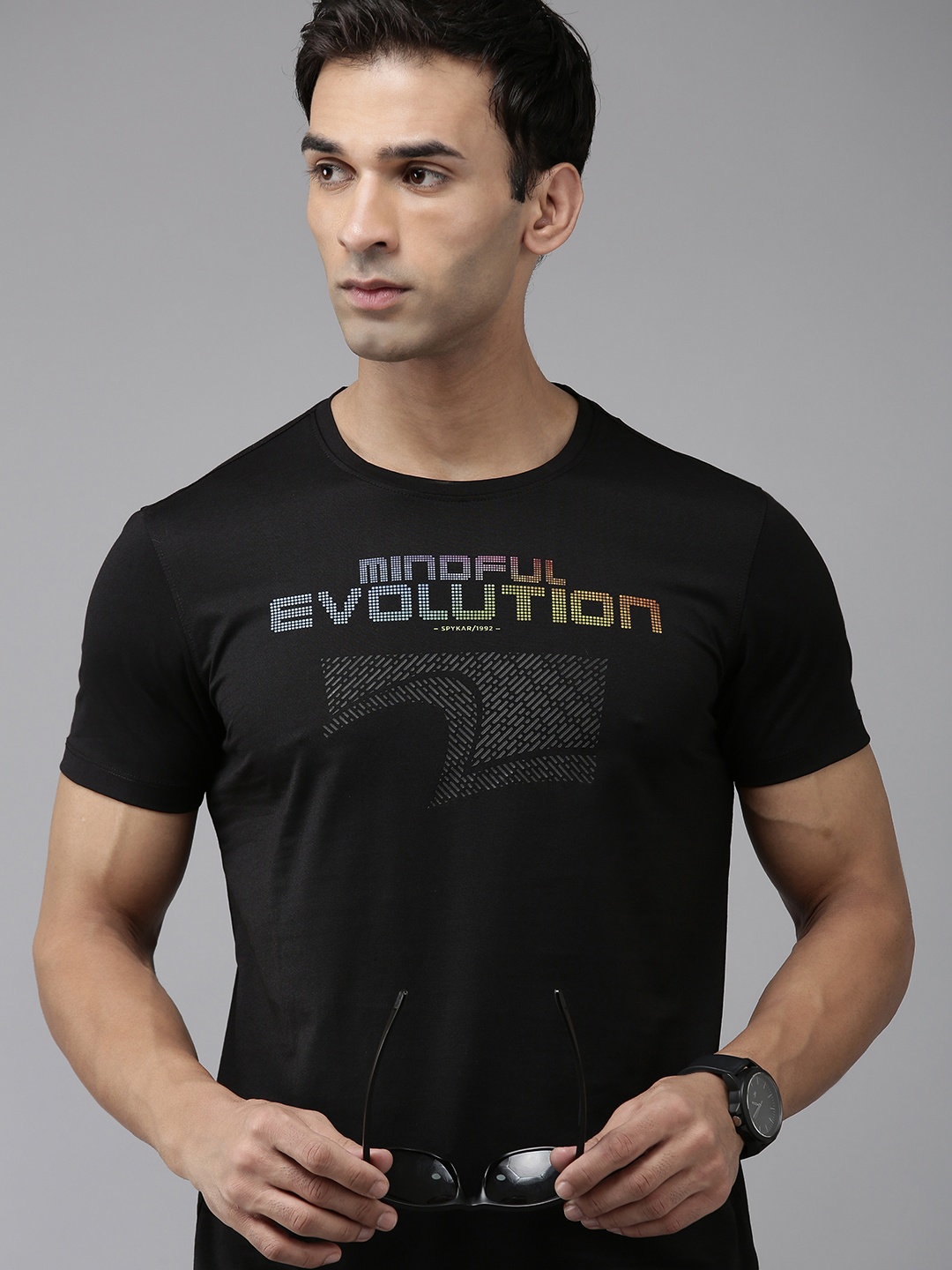 

SPYKAR Typography Printed Slim Fit T-shirt, Black