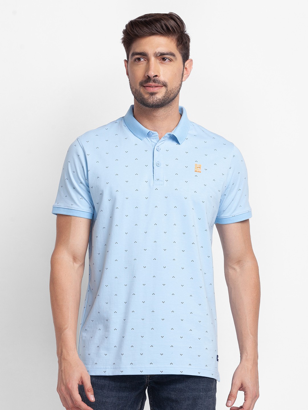 

SPYKAR Conversational Printed Polo Collar Slim Fit Casual T-shirt, Blue