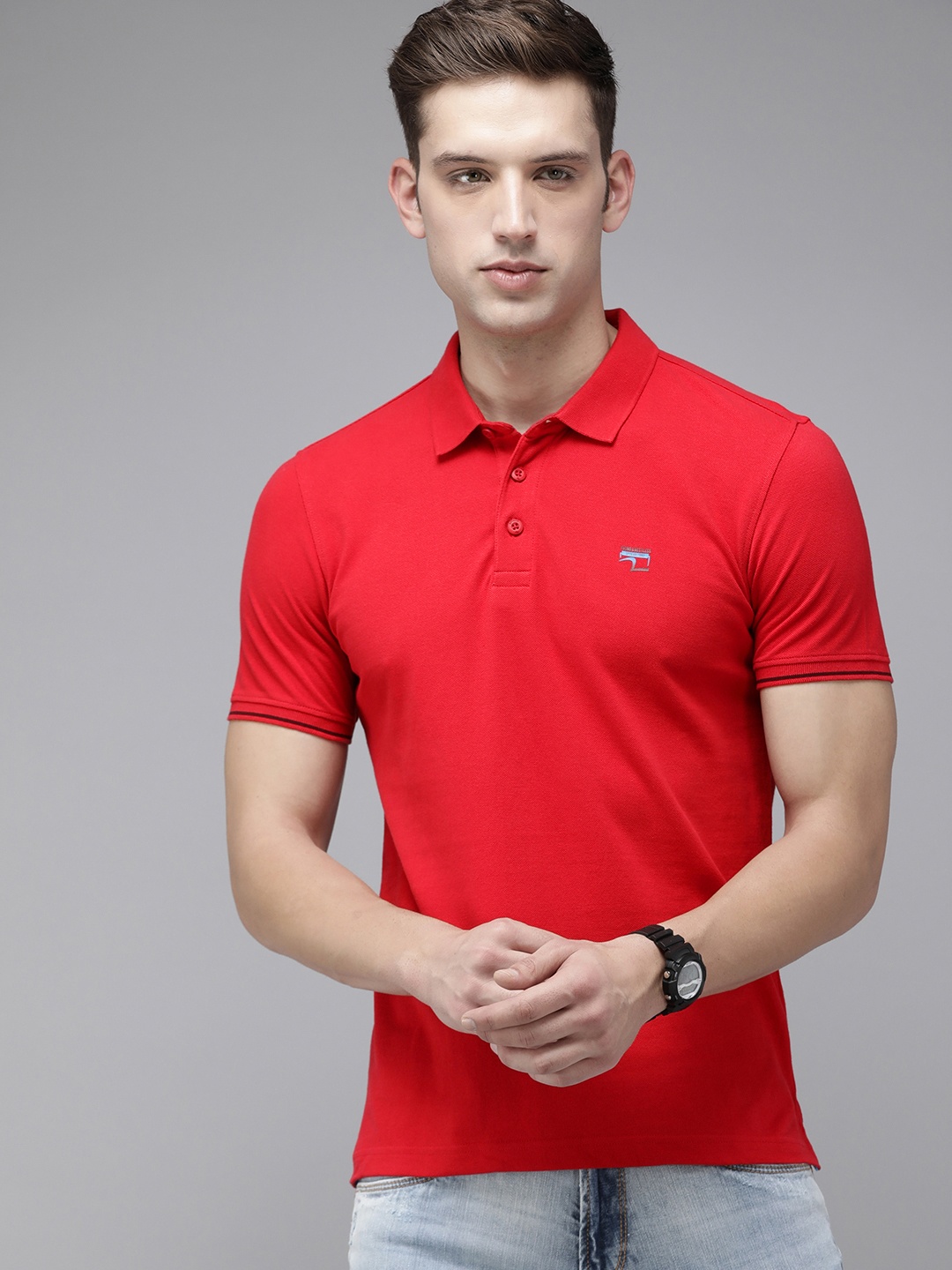 

SPYKAR Polo Collar Pure Cotton Slim Fit T-shirt, Red