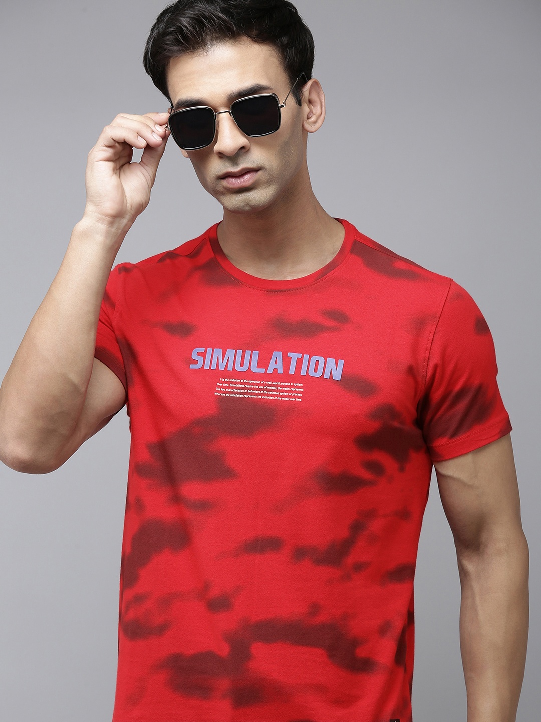 

SPYKAR Printed Slim Fit T-shirt, Red