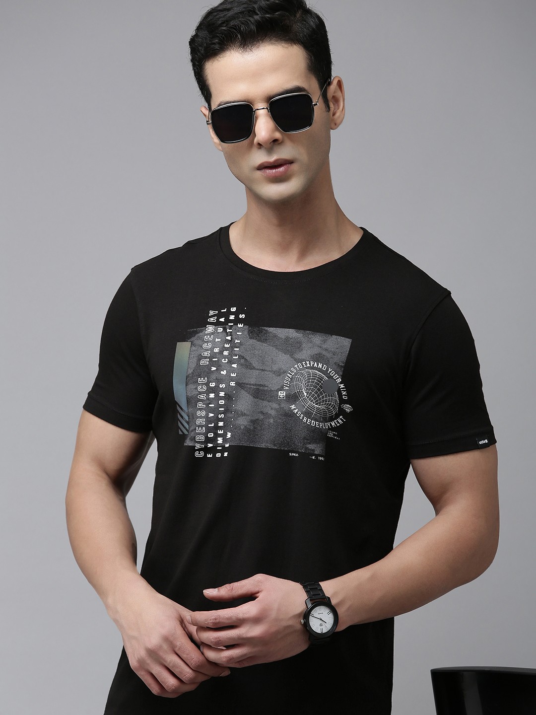 

SPYKAR Printed T-shirt, Black