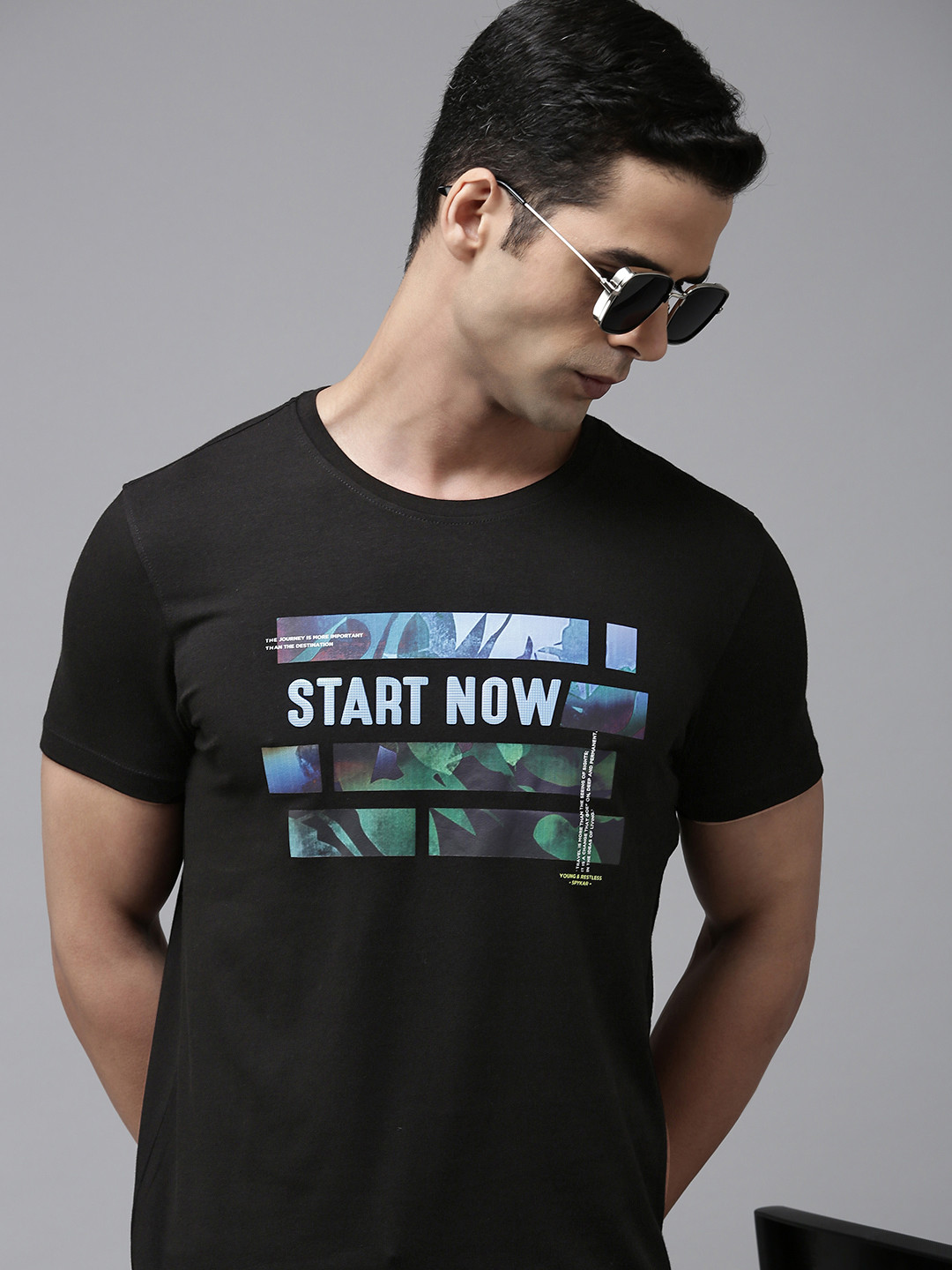 

SPYKAR Graphic Printed Slim Fit T-shirt, Black