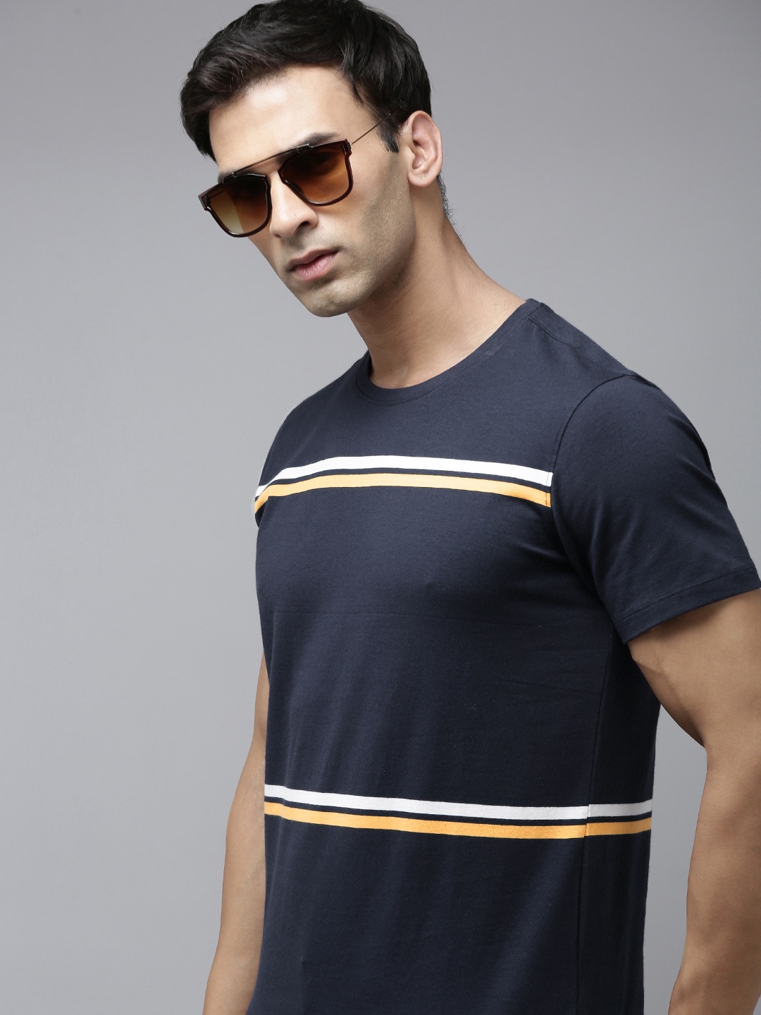 

SPYKAR Striped Slim Fit T-shirt, Navy blue