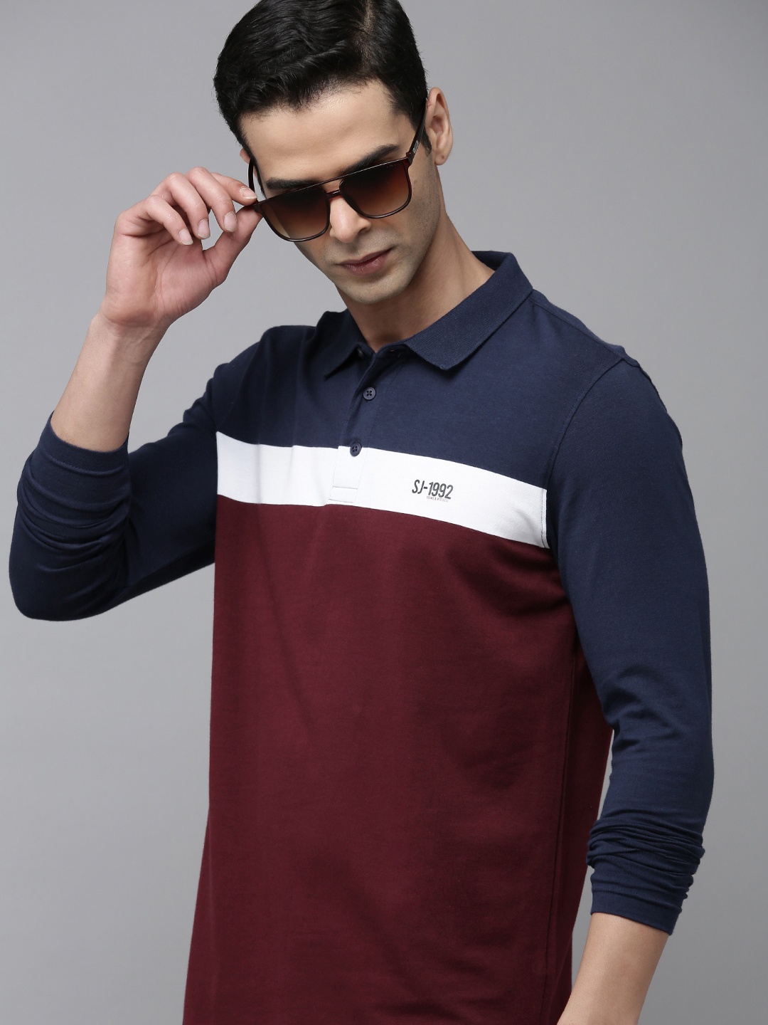 

SPYKAR Colourblocked Polo Collar Slim Fit T-shirt, Maroon