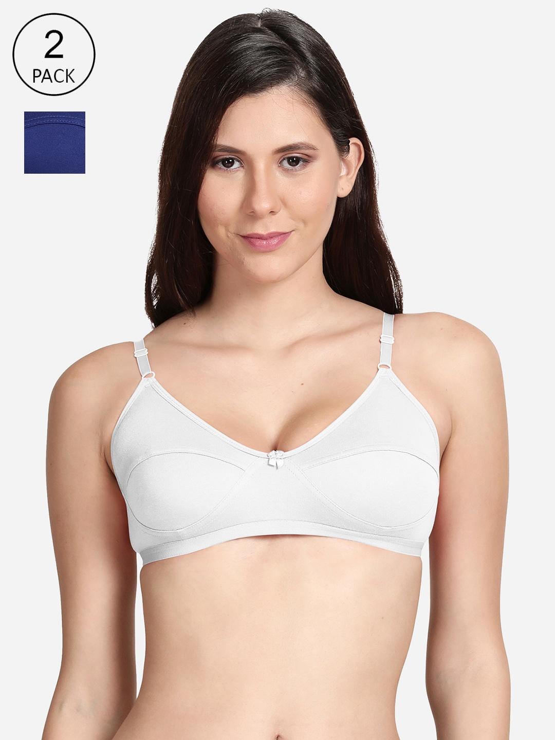 

Shyaway Pack Of 2 Women White & Blue Non-wired Cotton Bra