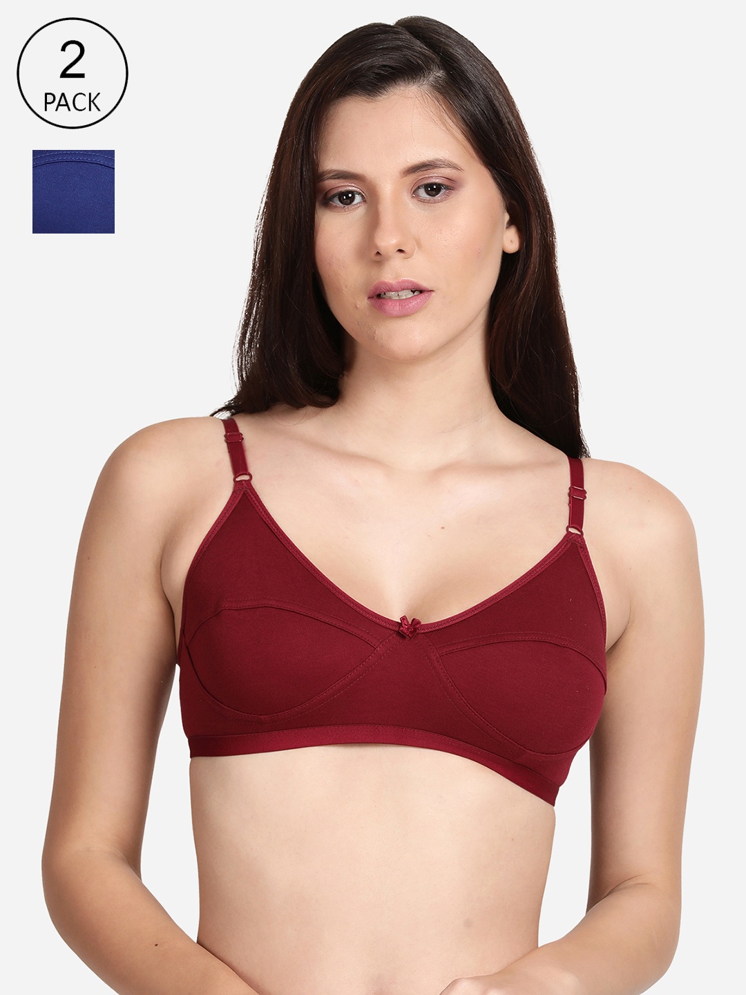 

Shyaway Pack of 2 Maroon & Blue Non-Wired Cotton Bra