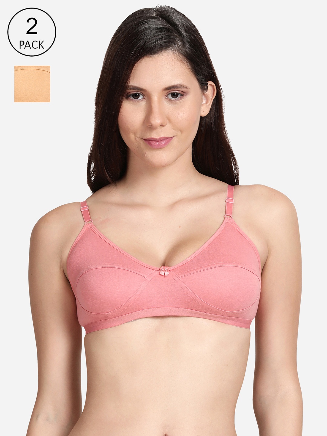 

Shyaway Pack of 2 Women Pink & Peach-Coloured Non Wired Medium Coverage Everyday Bra
