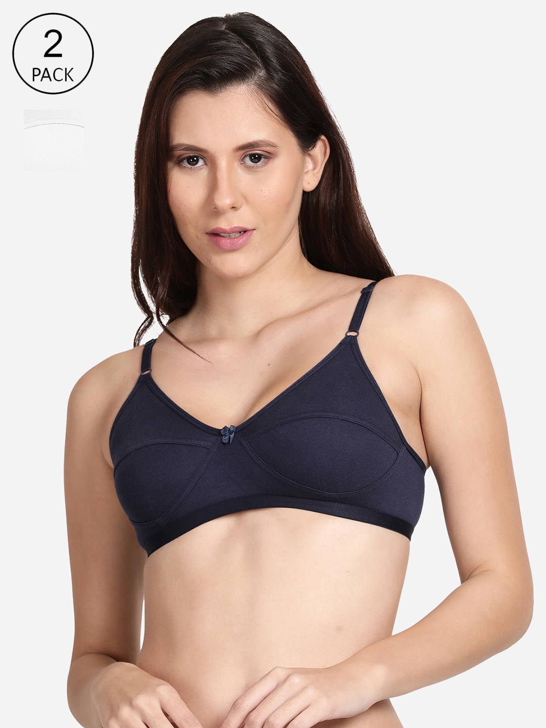 

shyaway Pack of 2 Women White & Navy Blue Solid Non-Wired Bra