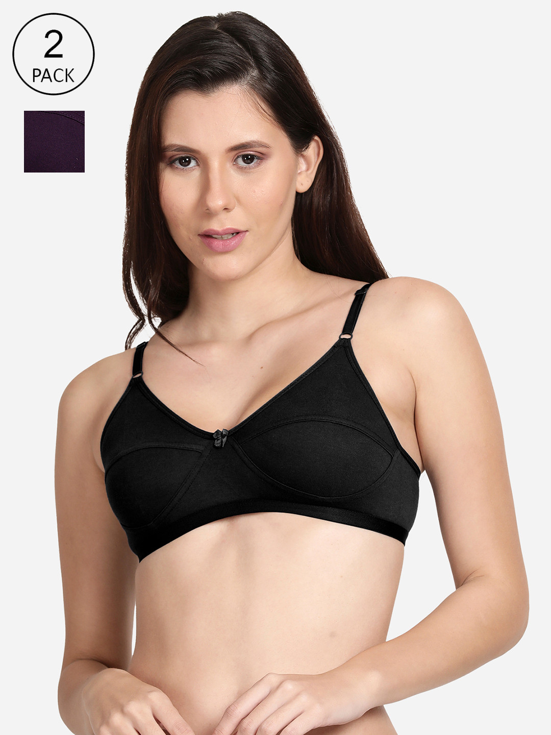 

Shyaway Pack of 2 Women Black & Purple Non Wired Medium Coverage Everyday Bra