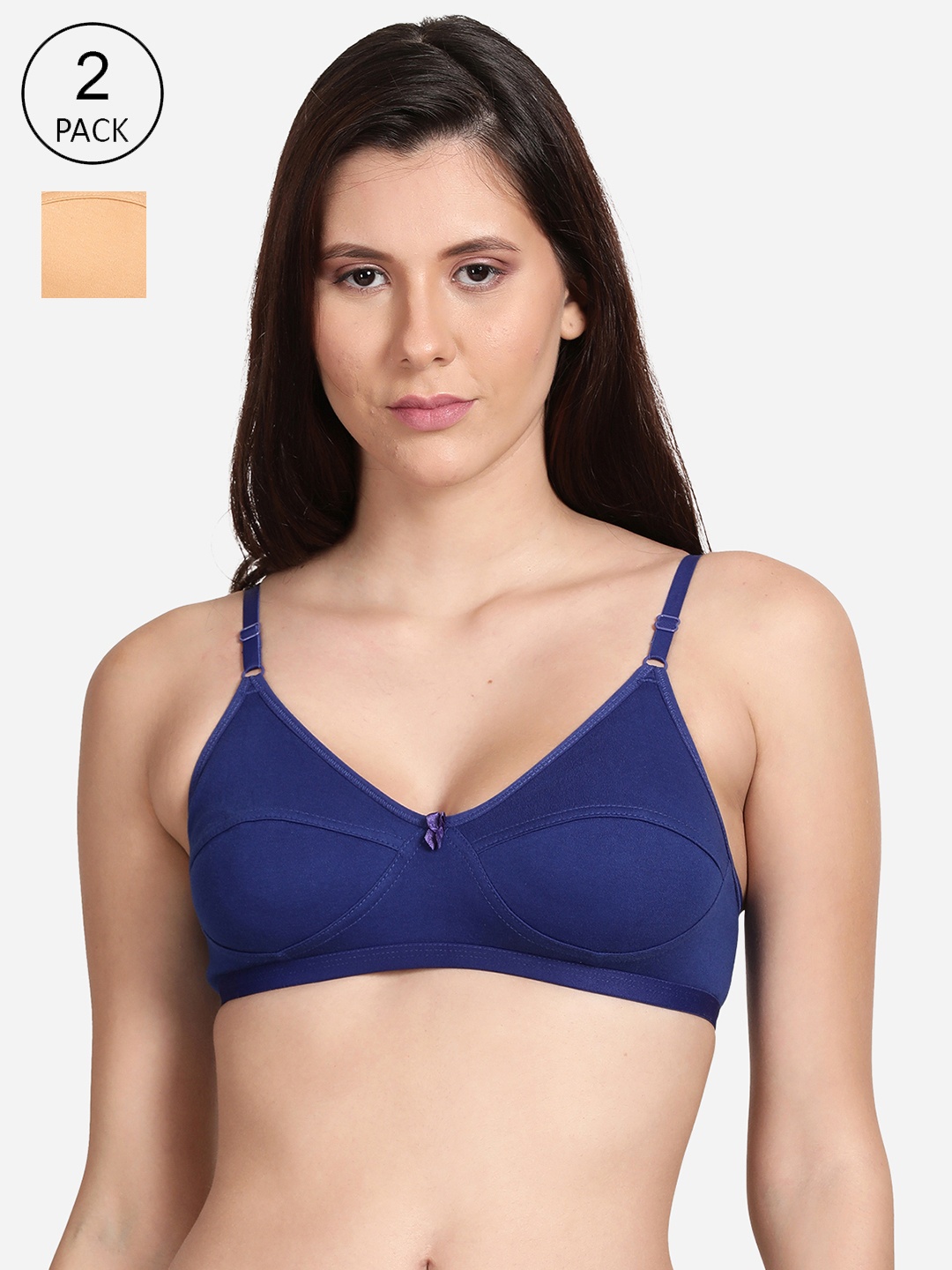 

shyaway Pack of 2 Women Nude-Coloured & Blue Non Wired Medium Coverage Everyday Bra
