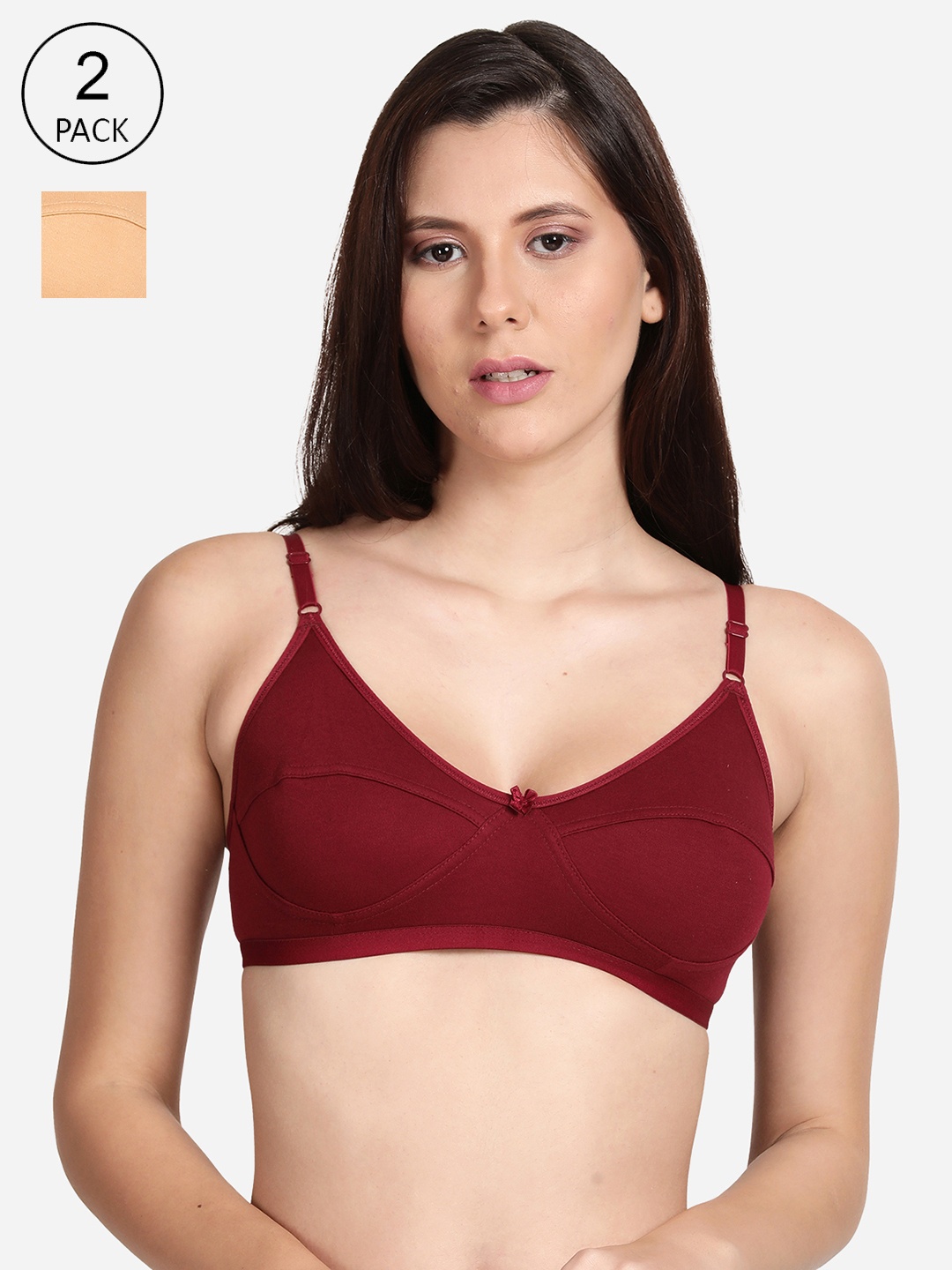 

shyaway Pack of 2 Nude-Coloured & Maroon Bra