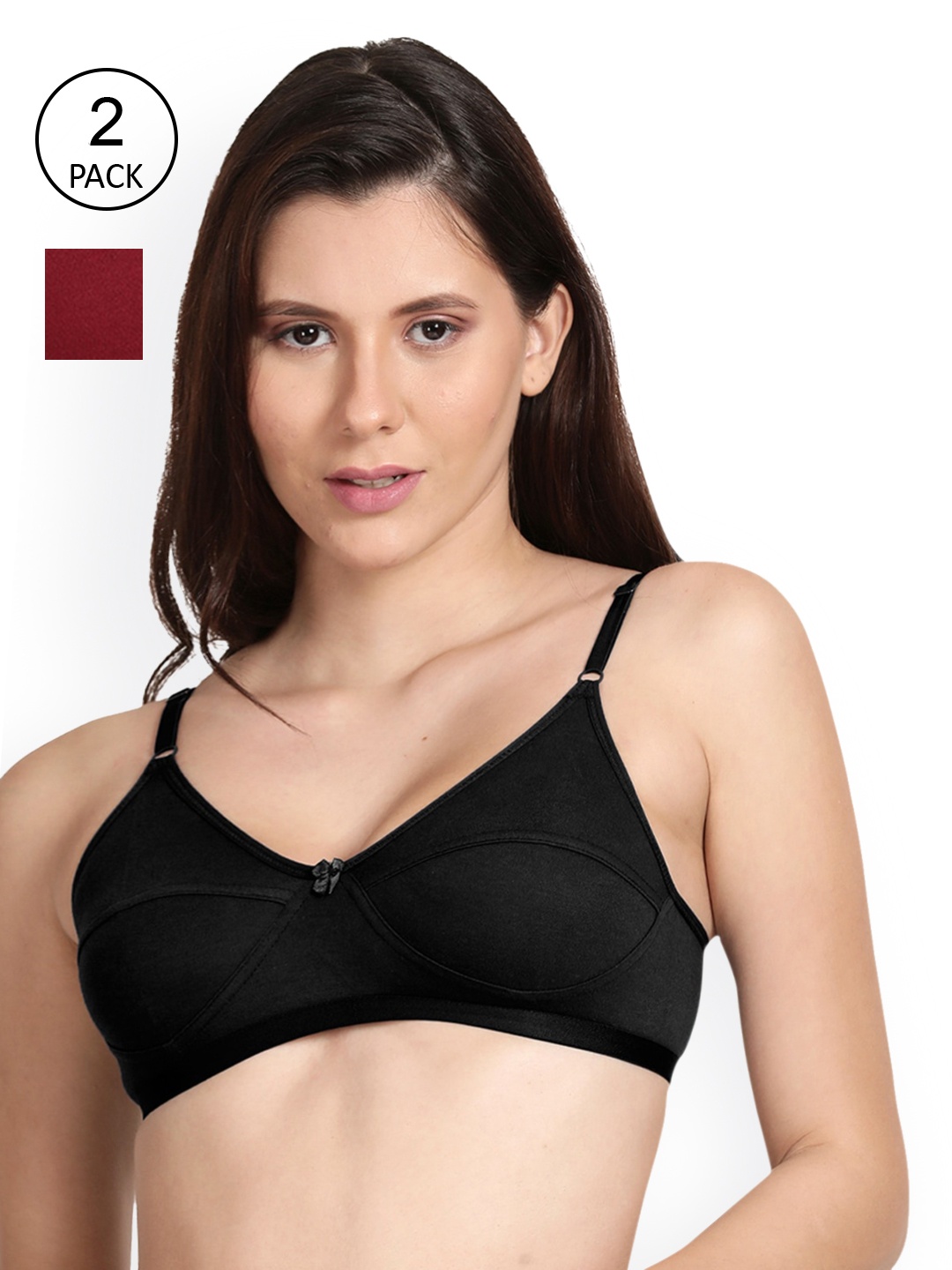 

shyaway Women Pack Of 2 Black & Maroon Non Padded Non Wired Bra