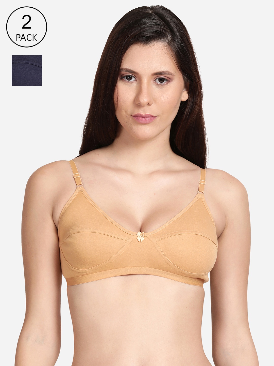 

Shyaway Pack of 2 Women Nude-Coloured & Navy Blue Non Wired Medium Coverage Everyday Bra