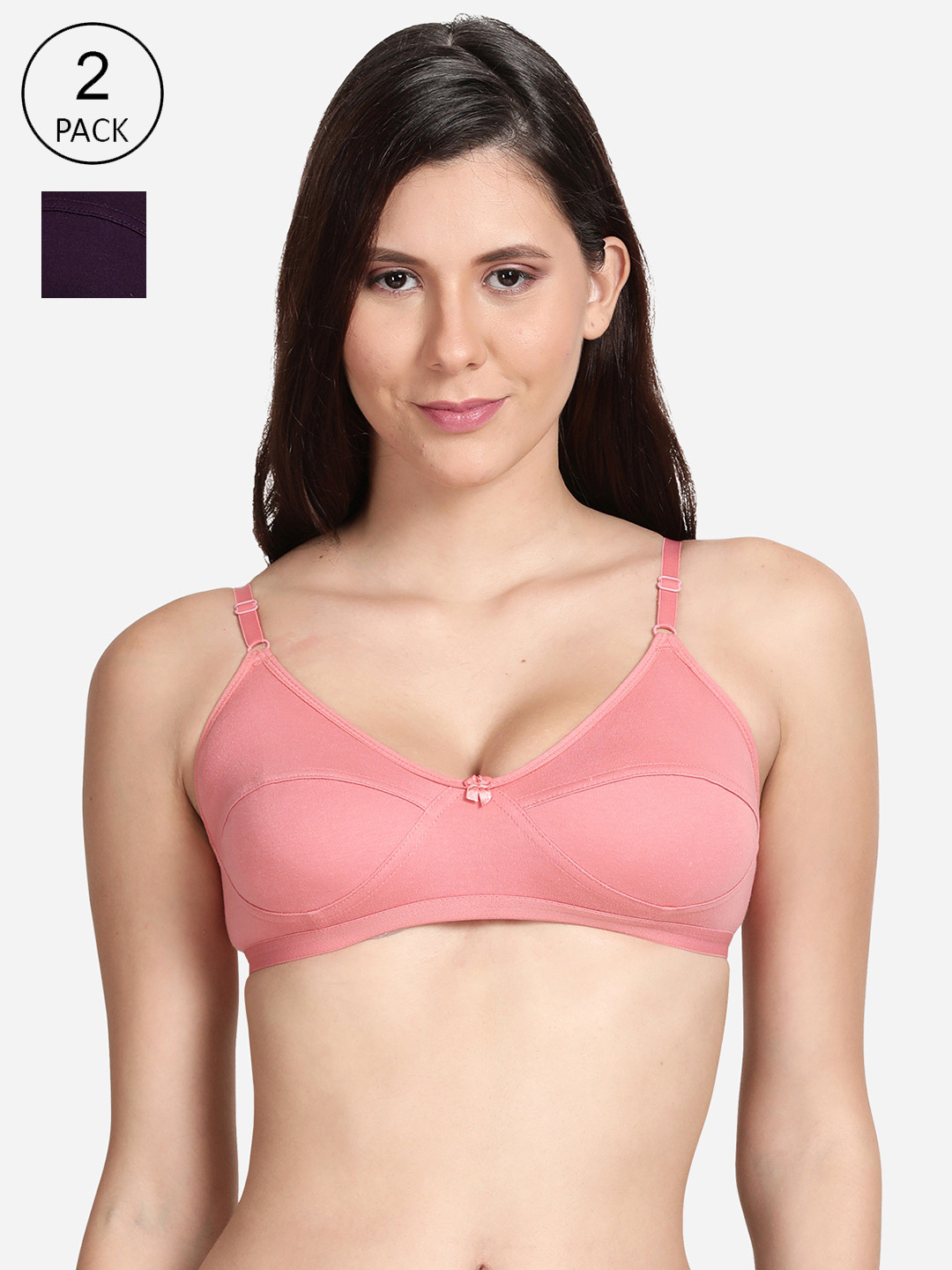 

shyaway Pack Of 2 Peach-Coloured & Black Non Padded Non-Wired Bra-shyl-P2-0011-32B