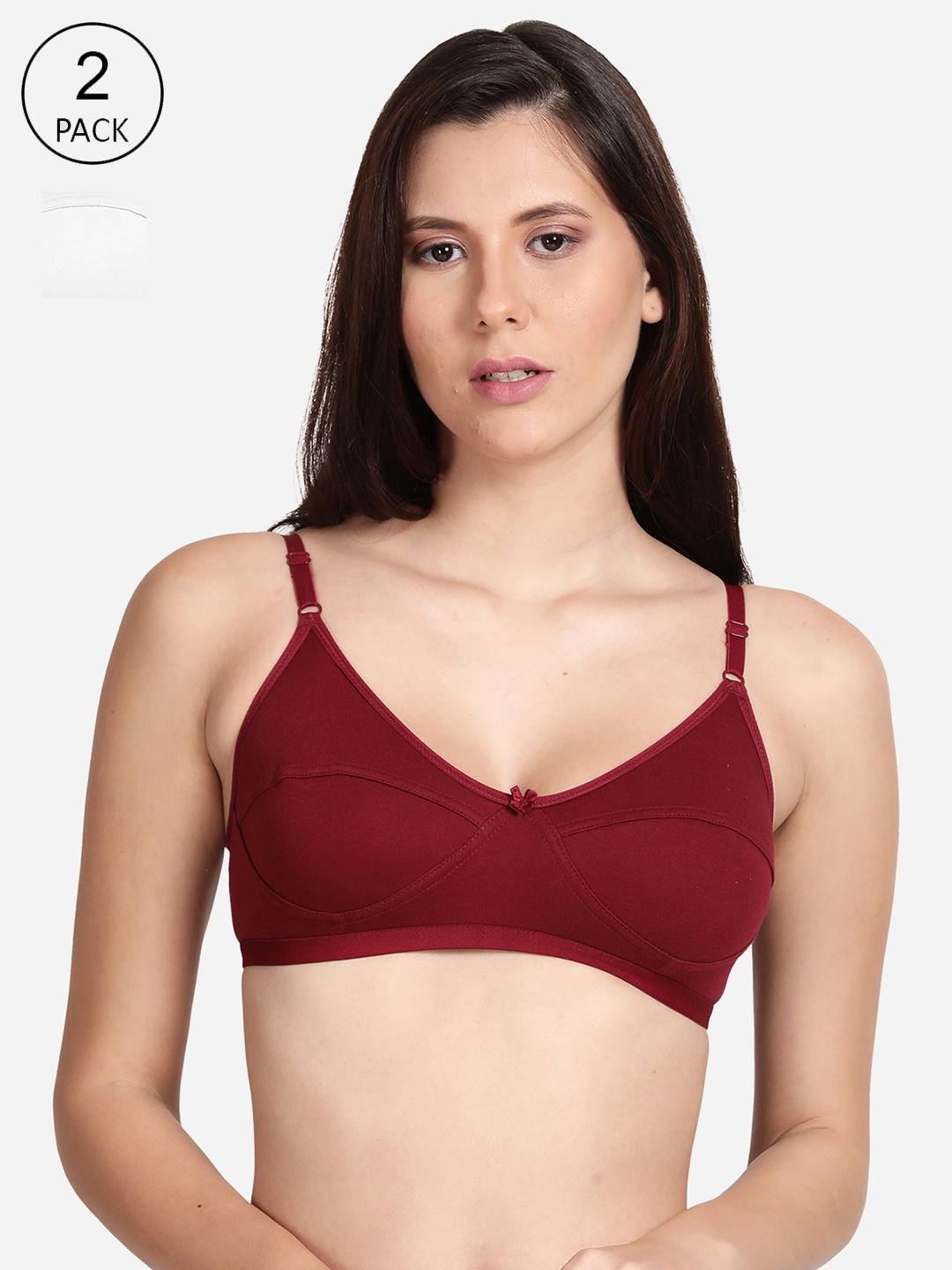 

shyaway Pack Of 2 Maroon & White Non Padded Non-Wired Bra-shyl-P2-0024-32B